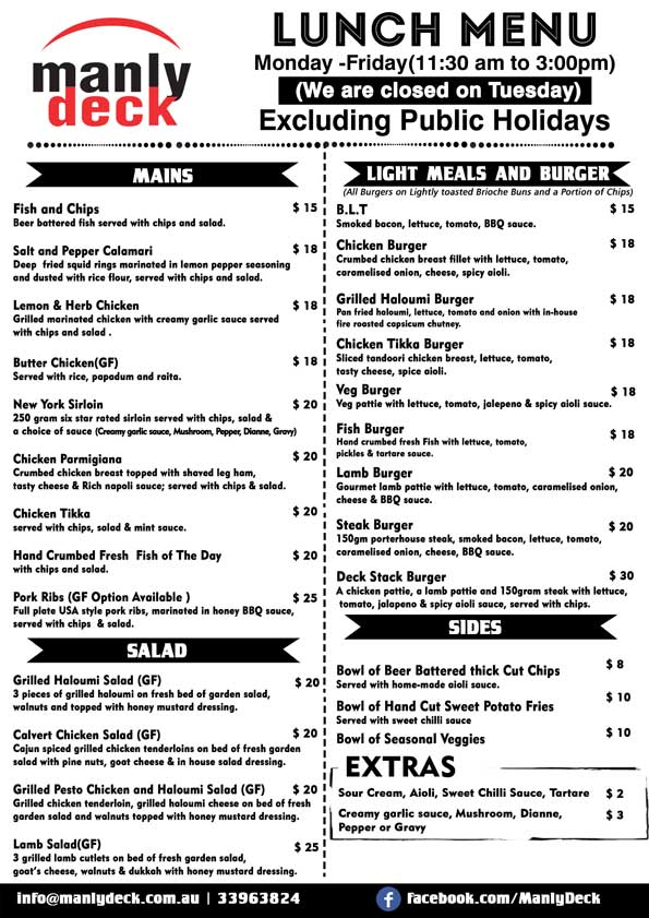 Weekday Lunch | Manly Deck